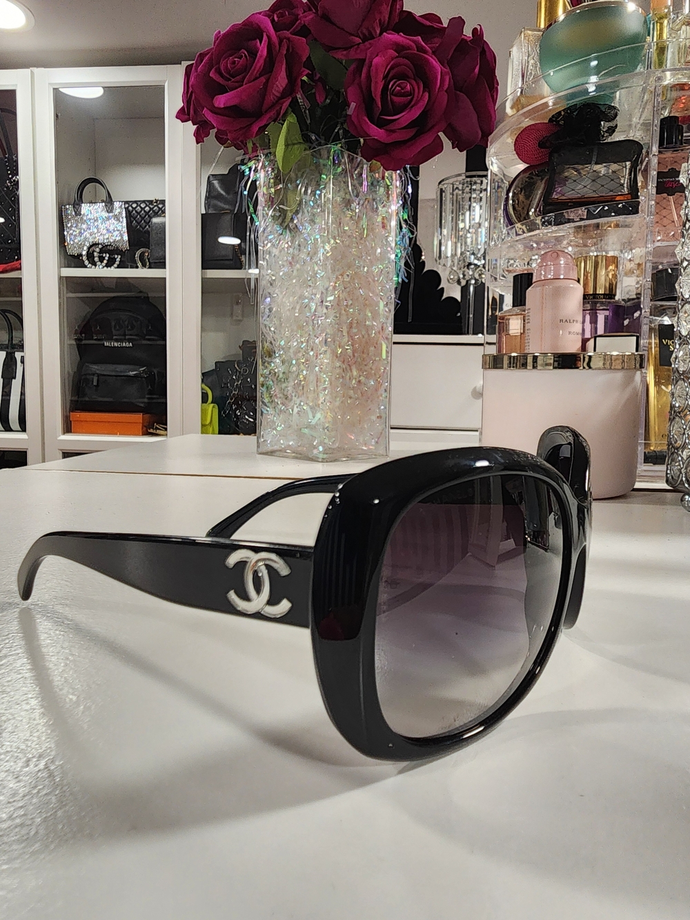 CHANEL 5183 Black Oversized Square Sunglasses with Silver CC Logo